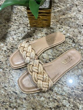 Zara Braided Raffia Slide Sandals in Beige Tan 10